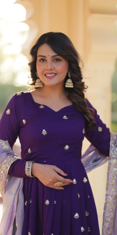 KA 1206 Purple in Star GeorgetteFandy Zari Work & Embroidery Work Gown . Introductory Price ₹2549. Delivery 4-6 Working Days. Shop now. | Bollywood Gowns, Creative Gowns, Designer Gowns, Embroidered Gowns, Gowns, Party Wear Gowns