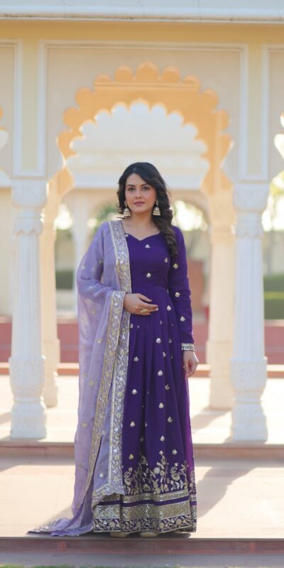 KA 1206 Purple in Star GeorgetteFandy Zari Work & Embroidery Work Gown . Introductory Price ₹2549. Delivery 4-6 Working Days. Shop now. | Bollywood Gowns, Creative Gowns, Designer Gowns, Embroidered Gowns, Gowns, Party Wear Gowns