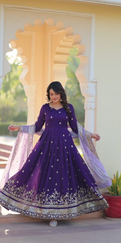 KA 1206 Purple in Star GeorgetteFandy Zari Work & Embroidery Work Gown . Introductory Price ₹2549. Delivery 4-6 Working Days. Shop now. | Bollywood Gowns, Creative Gowns, Designer Gowns, Embroidered Gowns, Gowns, Party Wear Gowns