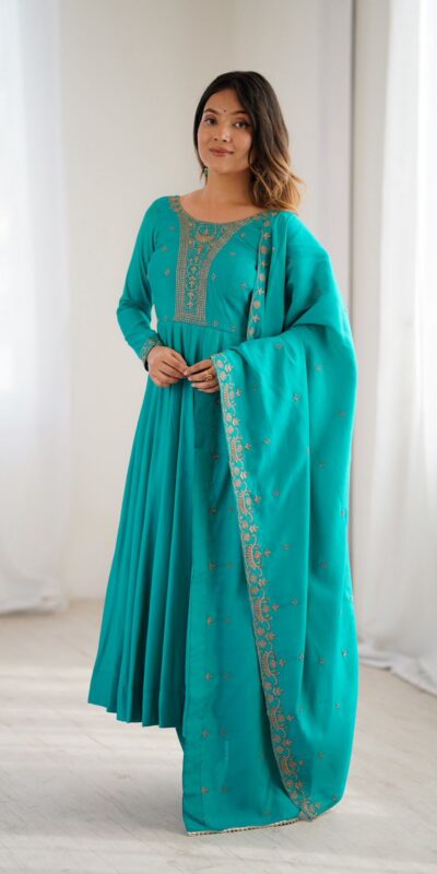 KB 288 Rama in Roman Shimmer Chanderi Silk Embroidery Work & Bead Work Salwar Suit . Grab it for ₹2399. Delivery 4-6 Working Days. Shop now. | Jump Suits, Tops & Bottoms, Track Suits, Trendy Wear, Casual Suits, Creative suits, Designer Suits, Palazzo Suits, Party Wear Suits, Patiala Suits, Salwar suit, Straight Suits