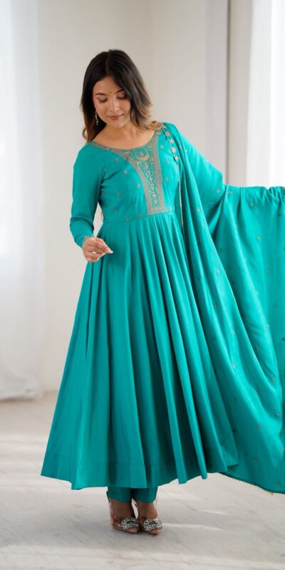 KB 288 Rama in Roman Shimmer Chanderi Silk Embroidery Work & Bead Work Salwar Suit . Grab it for ₹2399. Delivery 4-6 Working Days. Shop now. | Jump Suits, Tops & Bottoms, Track Suits, Trendy Wear, Casual Suits, Creative suits, Designer Suits, Palazzo Suits, Party Wear Suits, Patiala Suits, Salwar suit, Straight Suits