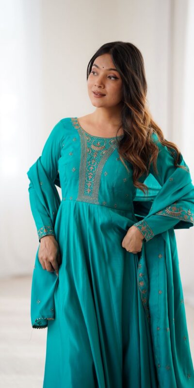 KB 288 Rama in Roman Shimmer Chanderi Silk Embroidery Work & Bead Work Salwar Suit . Grab it for ₹2399. Delivery 4-6 Working Days. Shop now. | Jump Suits, Tops & Bottoms, Track Suits, Trendy Wear, Casual Suits, Creative suits, Designer Suits, Palazzo Suits, Party Wear Suits, Patiala Suits, Salwar suit, Straight Suits
