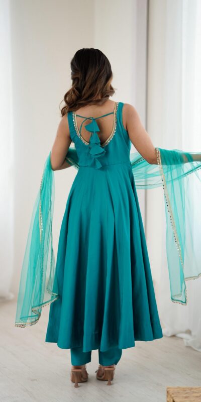 KB 285 Rama Color in Roman Silk Chanderi Mirror Work & Lace Work Gown . Best Price ₹1929. Delivery 4-6 Working Days. Shop now. | Bollywood Gowns, Creative Gowns, Designer Gowns, Embroidered Gowns, Gowns, Party Wear Gowns