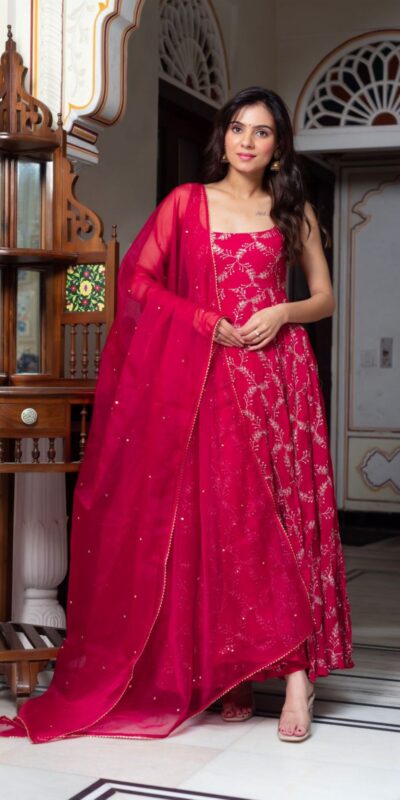 RTC 5958 Red Faux Georgette Anarkali Suit Perfect for Wedding, Party, Anniversary, Holi, Traditional Day – . Available at ₹2499 only. Delivery 4-6 Working | Jump Suits, Straight Suits, Tops & Bottoms, Track Suits, Trendy Wear, Casual Suits, Creative suits, Designer Suits, Palazzo Suits, Party Wear Suits, Patiala Suits, Salwar suit