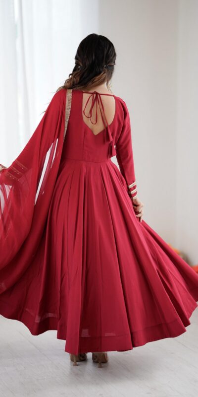 ZSR 3149 Red Roman silk Gown Perfect for Wedding, Party, Sangeet, Haldi, Lohri – . Introductory Price ₹2099. Delivery 4-6 Working Days. Shop now. | Bollywood Gowns, Creative Gowns, Designer Gowns, Embroidered Gowns, Gowns, Party Wear Gowns