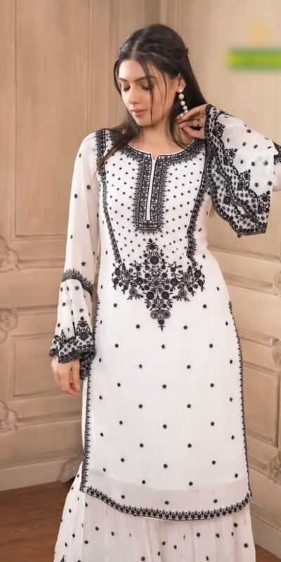 DC 111 White Fox Georgette Salwar Suit with Embroidery Work & Thread Embroidery. Available at ₹2449 only. Delivery 4-6 Working Days. Shop now. | Jump Suits, Straight Suits, Tops & Bottoms, Track Suits, Trendy Wear, Casual Suits, Creative suits, Designer Suits, Palazzo Suits, Party Wear Suits, Patiala Suits, Salwar suit
