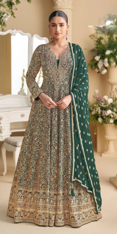 Green Georgette Thread Sequence Work Salwar Suit
