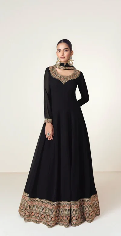 FC 10128 Black Color Blooming Georgette Embroidery Work Salwar Suit . Introductory Price ₹3449. Delivery 4-6 Working Days. Shop now. | Jump Suits, Straight Suits, Casual Suits, Creative suits, Designer Suits, Palazzo Suits, Party Wear Suits, Patiala Suits, Salwar suit