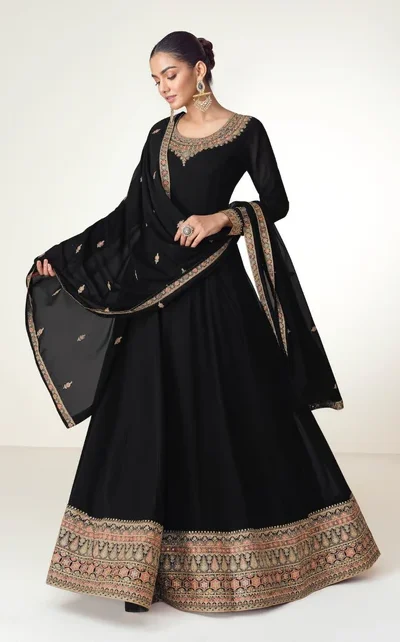 FC 10128 Black Color Blooming Georgette Embroidery Work Salwar Suit . Introductory Price ₹3449. Delivery 4-6 Working Days. Shop now. | Jump Suits, Straight Suits, Casual Suits, Creative suits, Designer Suits, Palazzo Suits, Party Wear Suits, Patiala Suits, Salwar suit