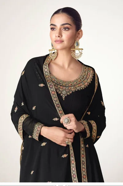 FC 10128 Black Color Blooming Georgette Embroidery Work Salwar Suit . Introductory Price ₹3449. Delivery 4-6 Working Days. Shop now. | Jump Suits, Straight Suits, Casual Suits, Creative suits, Designer Suits, Palazzo Suits, Party Wear Suits, Patiala Suits, Salwar suit