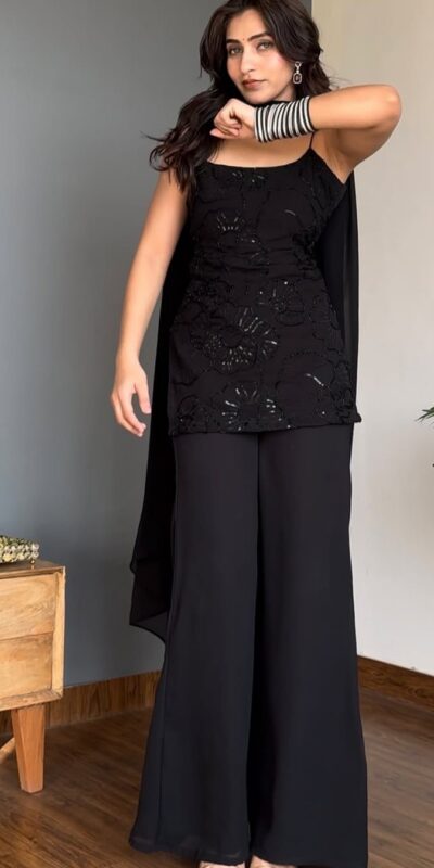 BD 1825 Black Faux Georgette Salwar Suit with Sequins Work & Embroidery Work. Affordable Price ₹1949. Delivery 4-6 Working Days. Shop now. | Jump Suits, Straight Suits, Casual Suits, Creative suits, Designer Suits, Palazzo Suits, Party Wear Suits, Patiala Suits, Salwar suit