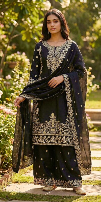 SRK 5316 Black Organza Silk Salwar Suit Perfect for Wedding, Party, Makar Sankranti, Eid, Durga Puja – . Affordable Price ₹2149. Delivery 4-6 Workin | Jump Suits, Straight Suits, Casual Suits, Creative suits, Designer Suits, Palazzo Suits, Party Wear Suits, Patiala Suits, Salwar suit