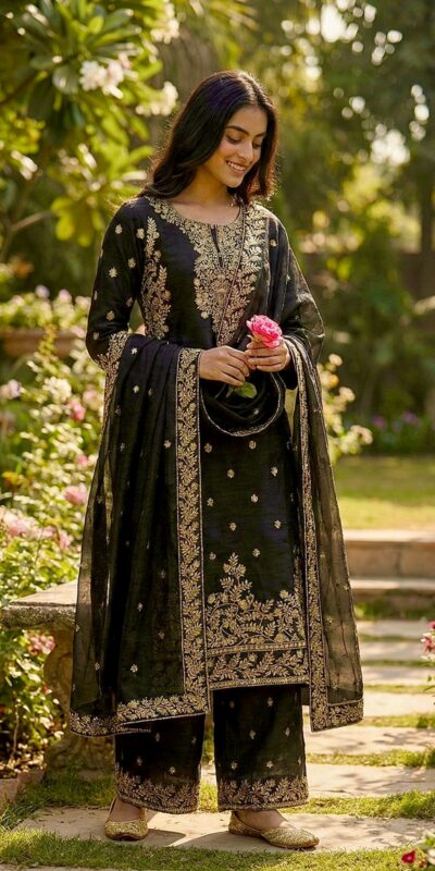 SRK 5316 Black Organza Silk Salwar Suit Perfect for Wedding, Party, Makar Sankranti, Eid, Durga Puja – . Affordable Price ₹2149. Delivery 4-6 Workin | Jump Suits, Straight Suits, Casual Suits, Creative suits, Designer Suits, Palazzo Suits, Party Wear Suits, Patiala Suits, Salwar suit