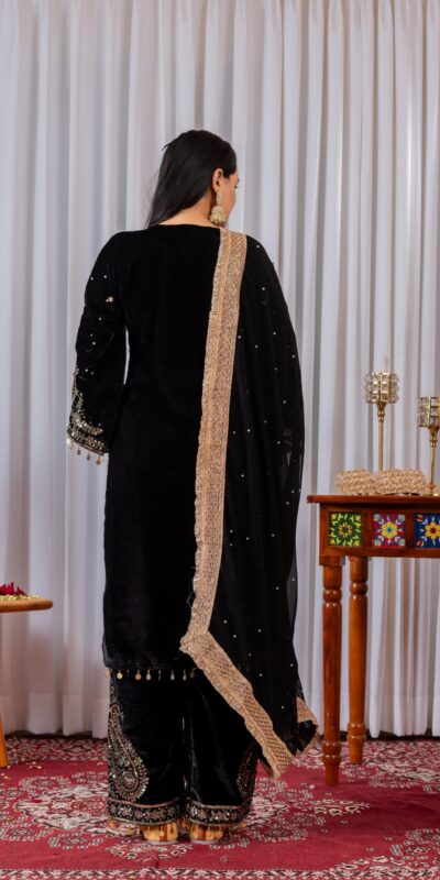 AD 134 Black Color Heavy Pure Viscose Velvet Embroidery Sharara Suit Wedding, Party, Festive, Events Etc. Expected Delivery 4-6 Working Days @2099/- | Jump Suits, Straight Suits, Casual Suits, Creative suits, Designer Suits, Palazzo Suits, Party Wear Suits, Patiala Suits, Salwar suit