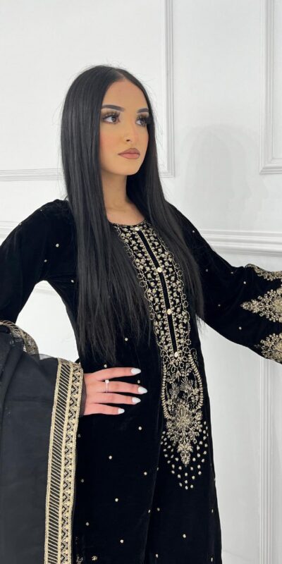 AD 222 Black Viscose Velvet Salwar Suit with Embroidery Work & Lace Work. Best Price ₹2099. Delivery 4-6 Working Days. Shop now. | Jump Suits, Straight Suits, Casual Suits, Creative suits, Designer Suits, Palazzo Suits, Party Wear Suits, Patiala Suits, Salwar suit
