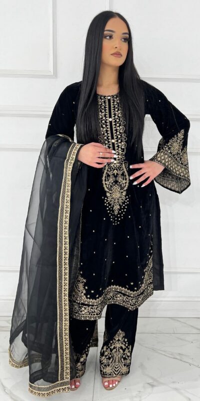 AD 222 Black Viscose Velvet Salwar Suit with Embroidery Work & Lace Work. Best Price ₹2099. Delivery 4-6 Working Days. Shop now. | Jump Suits, Straight Suits, Casual Suits, Creative suits, Designer Suits, Palazzo Suits, Party Wear Suits, Patiala Suits, Salwar suit