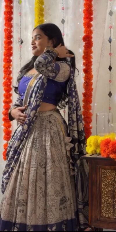 PC 562 Blue in Rion Cotton Kalamkari Print Lehenga Choli . Wedding, Party, Festive, Events, Now at just ₹2149. Delivery 4-6 Working Days. Shop now. | Bollywood Lehenga, Creative Lehenga, Designer Lehenga, Embroidered Lehenga, Lehenga, Party Wear Lehenga