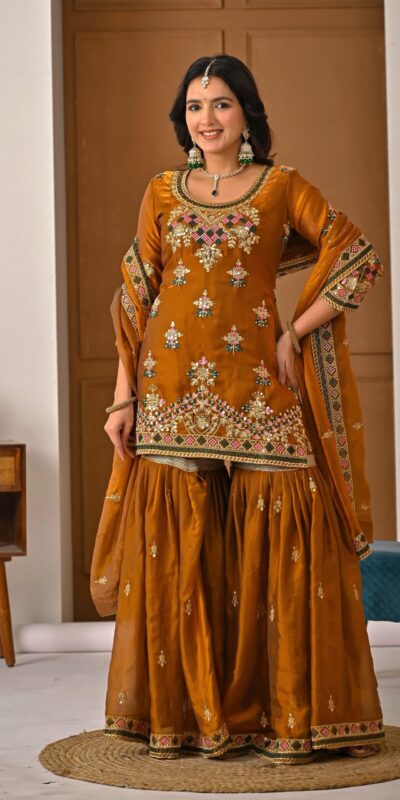ND 5056 Brown Fandy Silk Salwar Suit with Embroidery Work. Wedding, Party, Festive, Events Now at just ₹2649. Delivery 4-6 Working Days. Shop now. | Jump Suits, Straight Suits, Casual Suits, Creative suits, Designer Suits, Palazzo Suits, Party Wear Suits, Patiala Suits, Salwar suit