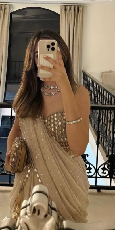 BD 1821 Chiku in Faux Georgette Mirror Work Saree . Wedding, Party, Festive, Events, Grab it for ₹2499. Delivery 4-6 Working Days. Shop now. | Bollywood Sarees, Creative Sarees, Designer Sarees, Embroidered Sarees, Ethnic Saree, Modern Digital sarees, Party Wear Sarees, Sarees