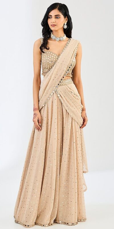 BD 1821 Chiku in Faux Georgette Mirror Work Saree . Wedding, Party, Festive, Events, Grab it for ₹2499. Delivery 4-6 Working Days. Shop now. | Bollywood Sarees, Creative Sarees, Designer Sarees, Embroidered Sarees, Ethnic Saree, Modern Digital sarees, Party Wear Sarees, Sarees