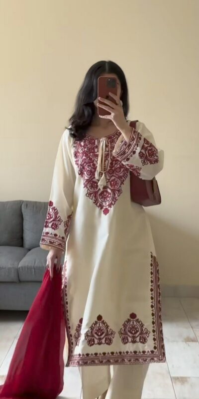 DC 108 Cream Color Natural Crep Salwar Suit with Embroidery Work. Wedding, Party, Festive, Best Price ₹1849. Delivery 4-6 Working Days. Shop now. | Jump Suits, Straight Suits, Casual Suits, Creative suits, Designer Suits, Palazzo Suits, Party Wear Suits, Patiala Suits, Salwar suit