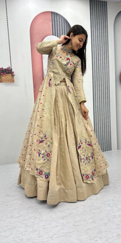 PC 528 Cream Color Vichitra Sequence Work Lehenga Choli Designer Work. Grab it for ₹2649. Delivery 4-6 Working Days. Shop now. | Bollywood Lehenga, Creative Lehenga, Designer Lehenga, Embroidered Lehenga, Lehenga, Party Wear Lehenga