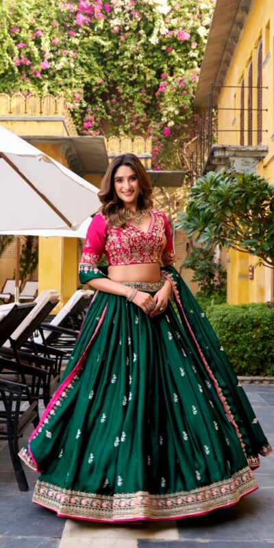 LNB 1449 Green in Silk Satin Embroidery Work & Sequins Work Lehenga Choli . Now at just ₹3749. Delivery 4-6 Working Days. Shop now. | Bollywood Lehenga, Creative Lehenga, Designer Lehenga, Embroidered Lehenga, Lehenga, Party Wear Lehenga