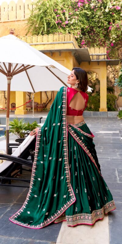 LNB 1449 Green in Silk Satin Embroidery Work & Sequins Work Lehenga Choli . Now at just ₹3749. Delivery 4-6 Working Days. Shop now. | Bollywood Lehenga, Creative Lehenga, Designer Lehenga, Embroidered Lehenga, Lehenga, Party Wear Lehenga