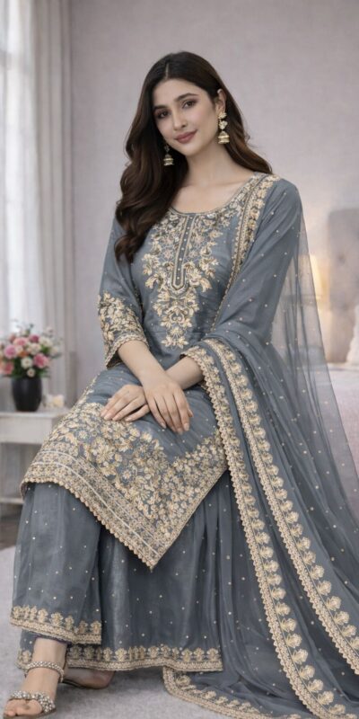 SSR 535 Grey Color in Organza Silk Embroidery Work Salwar Suit . Available at ₹2399 only. Delivery 4-6 Working Days. Shop now. | Jump Suits, Straight Suits, Tops & Bottoms, Track Suits, Trendy Wear, Casual Suits, Creative suits, Designer Suits, Palazzo Suits, Party Wear Suits, Patiala Suits, Salwar suit