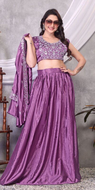 BB 02 Lavender Chinon Silk Lehenga Choli with Embroidery Work & Sequins Work. Available at ₹1999 only. Delivery 4-6 Working Days. Shop now. | Bollywood Lehenga, Creative Lehenga, Designer Lehenga, Embroidered Lehenga, Lehenga, Party Wear Lehenga