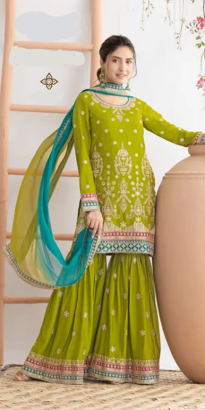 FC 726 Mahendi Chinon Salwar Suit Perfect for Wedding, Party, Ethnic Day, Makar Sankranti, Cultural Events – . Best Price ₹3049. Delivery 4-6 Working | Jump Suits, Straight Suits, Casual Suits, Creative suits, Designer Suits, Palazzo Suits, Party Wear Suits, Patiala Suits, Salwar suit