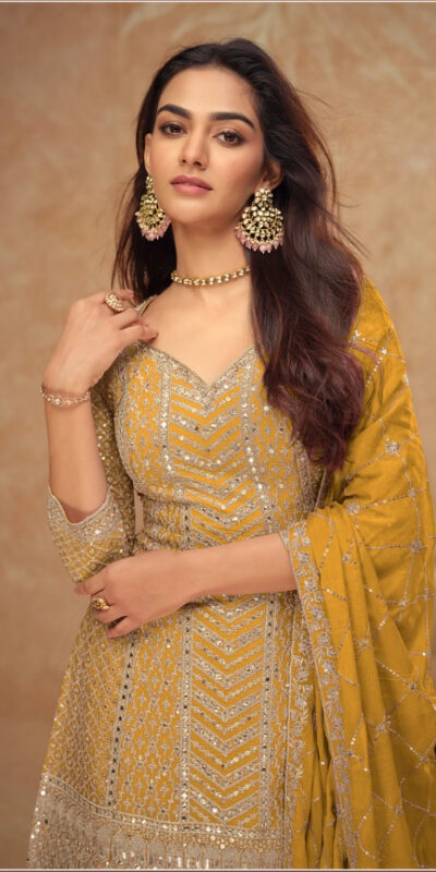FC 7518 Mustered Chinon Salwar Suit Perfect for Wedding, Party, Diwali, Durga Puja, Temple Visit – . Festive Deal ₹3099. Delivery 4-6 Working Days. | Jump Suits, Straight Suits, Tops & Bottoms, Track Suits, Trendy Wear, Casual Suits, Creative suits, Designer Suits, Palazzo Suits, Party Wear Suits, Patiala Suits, Salwar suit