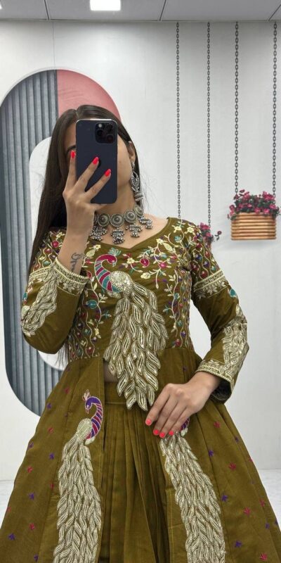 PC 528 Mustered Vichitra Sequence Work Lehenga Choli Designer Work. Grab it for ₹2649. Delivery 4-6 Working Days. Shop now. | Bollywood Lehenga, Creative Lehenga, Designer Lehenga, Embroidered Lehenga, Lehenga, Party Wear Lehenga