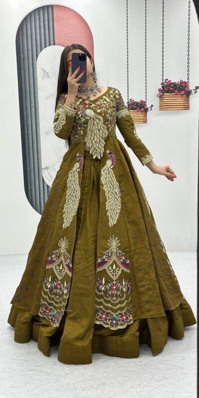 PC 528 Mustered Vichitra Sequence Work Lehenga Choli Designer Work. Grab it for ₹2649. Delivery 4-6 Working Days. Shop now. | Bollywood Lehenga, Creative Lehenga, Designer Lehenga, Embroidered Lehenga, Lehenga, Party Wear Lehenga