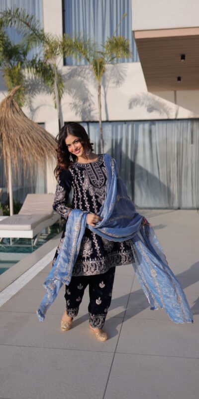 KA 1228 Navy Blue 9000 Velvet Salwar Suit Perfect for Wedding, Party, Diwali, Holi, Traditional Day – . Get it for ₹3049. Delivery 4-6 Working Days. Shop | Jump Suits, Straight Suits, Tops & Bottoms, Track Suits, Trendy Wear, Casual Suits, Creative suits, Designer Suits, Palazzo Suits, Party Wear Suits, Patiala Suits, Salwar suit