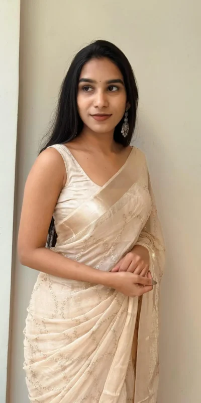 MS 505 Off White Viscose Satin Saree with Sequins Work & Embroidery Work. Special Price ₹1599. Delivery 4-6 Working Days. Shop now. | Bollywood Sarees, Creative Sarees, Designer Sarees, Embroidered Sarees, Ethnic Saree, Modern Digital sarees, Party Wear Sarees, Sarees