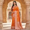 MB 39 Orange Color Banarasi Saree with Zari Work & Lace Work. Introductory Price ₹1899. Delivery 4-6 Working Days. Shop now. | Bollywood Sarees, Creative Sarees, Designer Sarees, Embroidered Sarees, Ethnic Saree, Modern Digital sarees, Party Wear Sarees, Sarees