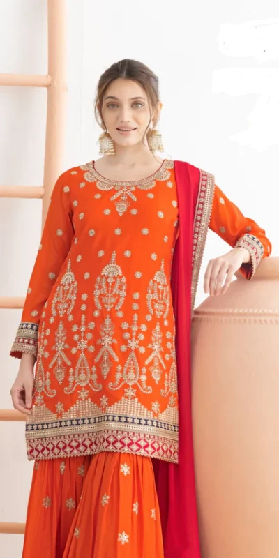 FC 726 Orange Chinon Salwar Suit Perfect for Wedding, Party, Ethnic Day, Makar Sankranti, Cultural Events – . Best Price ₹3049. Delivery 4-6 Working | Jump Suits, Straight Suits, Casual Suits, Creative suits, Designer Suits, Palazzo Suits, Party Wear Suits, Patiala Suits, Salwar suit
