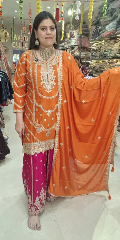 ND 5033 Orange Chinon Silk Salwar Suit with Embroidery Work & Lace Work. Affordable Price ₹2149. Delivery 4-6 Working Days. Shop now. | Jump Suits, Straight Suits, Casual Suits, Creative suits, Designer Suits, Palazzo Suits, Party Wear Suits, Patiala Suits, Salwar suit