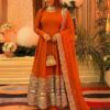 ZSR 3152 Orange Color Roman silk Gown with Embroidery Work & Lace Work. Grab it for ₹2599. Delivery 4-6 Working Days. Shop now. | Bollywood Gowns, Creative Gowns, Designer Gowns, Embroidered Gowns, Gowns, Party Wear Gowns