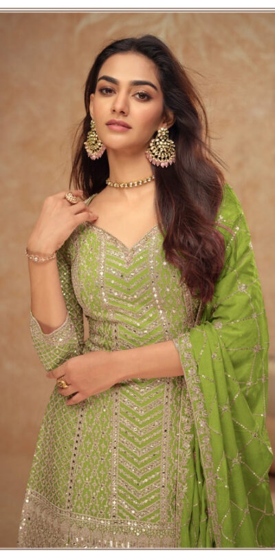 FC 7518 Parrot Green Chinon Salwar Suit Perfect for Wedding, Party, Diwali, Durga Puja, Temple Visit – . Festive Deal ₹3099. Delivery 4-6 Working Days. | Jump Suits, Straight Suits, Tops & Bottoms, Track Suits, Trendy Wear, Casual Suits, Creative suits, Designer Suits, Palazzo Suits, Party Wear Suits, Patiala Suits, Salwar suit