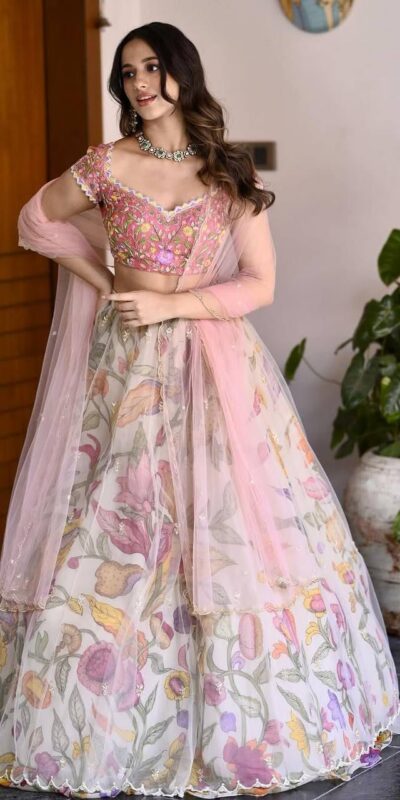 BB 26 Peach Chinon Silk Lehenga Choli with Sequins Work & Embroidery Work. Available at ₹2999 only. Delivery 4-6 Working Days. Shop now. | Bollywood Lehenga, Creative Lehenga, Designer Lehenga, Embroidered Lehenga, Lehenga, Party Wear Lehenga
