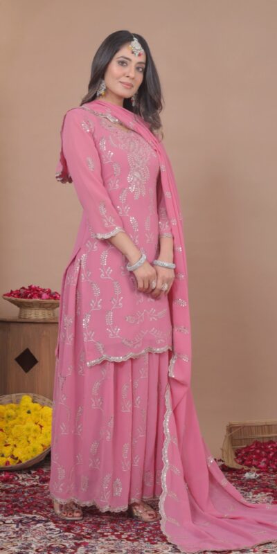 FE 125 Pink Color Georgette Salwar Suit with Embroidery Work. Introductory Price ₹1999. Delivery 4-6 Working Days. Shop now. | Jump Suits, Straight Suits, Casual Suits, Creative suits, Designer Suits, Palazzo Suits, Party Wear Suits, Patiala Suits, Salwar suit