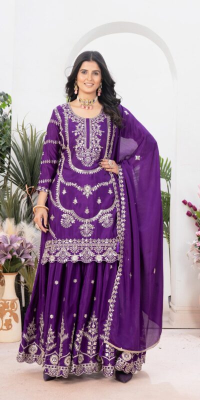 ND 5033 Purple Chinon Silk Salwar Suit with Embroidery Work & Lace Work. Affordable Price ₹2149. Delivery 4-6 Working Days. Shop now. | Jump Suits, Straight Suits, Casual Suits, Creative suits, Designer Suits, Palazzo Suits, Party Wear Suits, Patiala Suits, Salwar suit