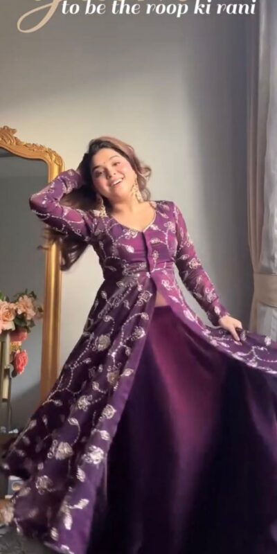 VLM 320 Purple Fendy Silk Gown Perfect for Wedding, Party, Pongal, Sangeet, Diwali – . Get it for ₹2499. Delivery 4-6 Working Days. Shop now. | Bollywood Gowns, Creative Gowns, Designer Gowns, Embroidered Gowns, Gowns, Party Wear Gowns