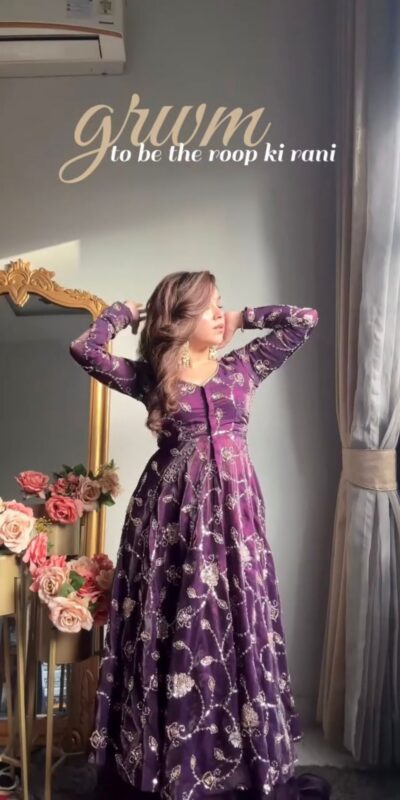 KD 1566 Purple Fendy Silk Gown Perfect for Wedding, Party, Pongal, Sangeet, Diwali – . Get it for ₹2499. Delivery 4-6 Working Days. Shop now. | Bollywood Gowns, Creative Gowns, Designer Gowns, Embroidered Gowns, Gowns, Party Wear Gowns