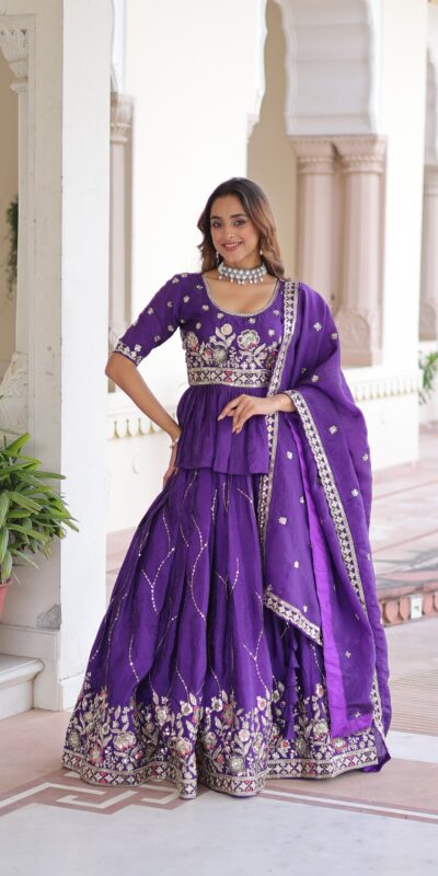 KA 5059 Purple in Gold Crush. Embroidery Work & Zari Work Lehenga Choli Available at ₹2999 only. Delivery 4-6 Working Days. Shop now. | Bollywood Lehenga, Creative Lehenga, Designer Lehenga, Embroidered Lehenga, Lehenga, Party Wear Lehenga