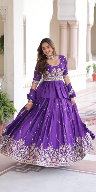 KA 5059 Purple in Gold Crush. Embroidery Work & Zari Work Lehenga Choli Available at ₹2999 only. Delivery 4-6 Working Days. Shop now. | Bollywood Lehenga, Creative Lehenga, Designer Lehenga, Embroidered Lehenga, Lehenga, Party Wear Lehenga