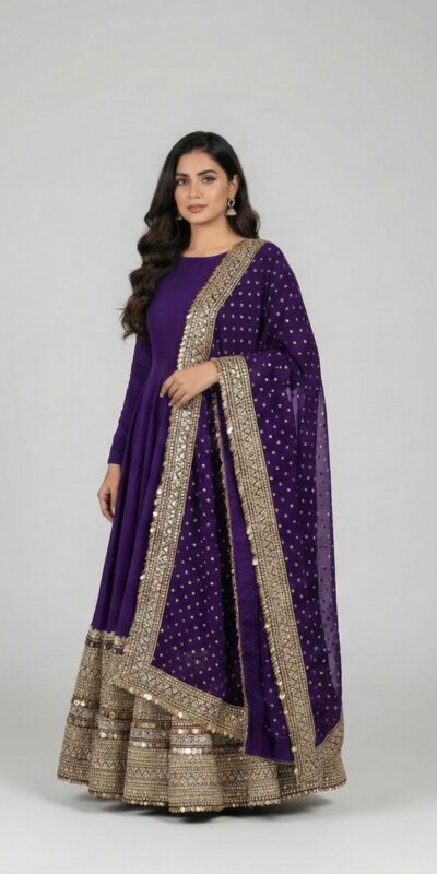 ZSR 3152 Purple Color Roman silk Gown with Embroidery Work & Lace Work. Grab it for ₹2599. Delivery 4-6 Working Days. Shop now. | Bollywood Gowns, Creative Gowns, Designer Gowns, Embroidered Gowns, Gowns, Party Wear Gowns