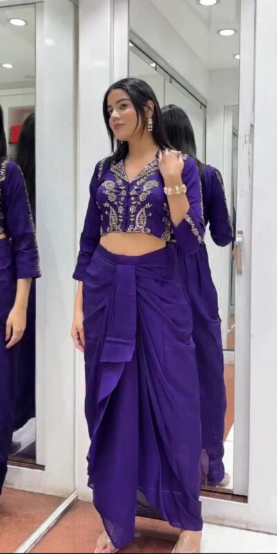 BB 44 Purple Soft Chinon Silk Perfect for Wedding, Party, Durga Puja, Diwali, Holi –Dhoti Suit. Introductory Price ₹2099. Delivery 4-6 Working Days | Jump Suits, Straight Suits, Casual Suits, Creative suits, Designer Suits, Palazzo Suits, Party Wear Suits, Patiala Suits, Salwar suit